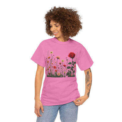 Wildflowers and a Red Rose, Graphic T-Shirts for Women, Floral Shirt, Womens Short Sleeve, Ladies Graphic Tees #5008TTS