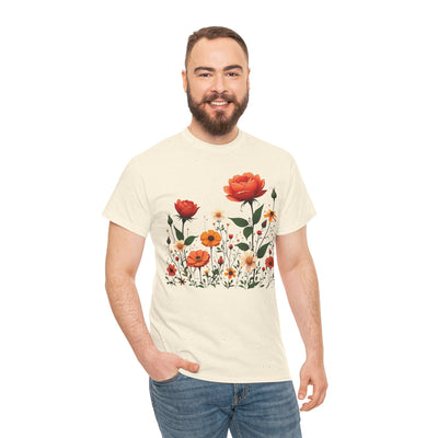 Wildflowers and Orange Roses, Graphic T-Shirts for Women, Floral Shirt, Womens Short Sleeve, Ladies Graphic Tees #5043TTS