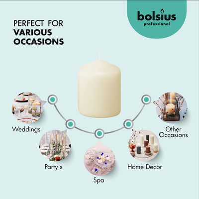 BOLSIUS 12 Ivory Pillar Candles Bulk - 2.3 x 3 inch Candle Set - 17 Hours Clean Burning - No Palm Oil - 0% Animal Fat - Premium European Quality - Wedding, Party, Dinner & Emergency Candles