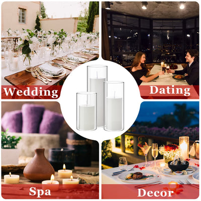 Shihanee White Pillar Candles and Glass Cylinder Vases Clear Cylinder Candle Holders for Slim Pillar Candles Wedding Decoration(6 Sets)