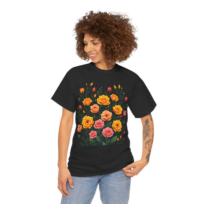 Wildflowers and Pink & Yellow Roses, Graphic T-Shirts for Women, Floral Shirt, Womens Short Sleeve, Ladies Graphic Tees #5140TTS