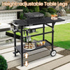 CEED4U Folding Grill Cart Table with Double-Shelf, 40" x 20" Movable BBQ Cart Sturdy, Height-Adjustable, Spacious Tabletop Grill Stand Dining Cart Table for Car Tailgating, Camping, Party