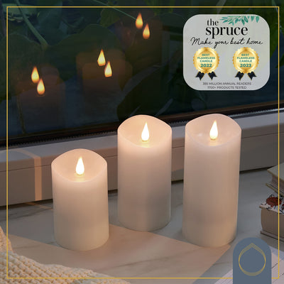 Simply Collected Flickering Flameless Candles Battery Operated with Timer, 800+ Hours Realistic 3D Moving Flame, Battery Candles, Electric LED Candle, Real Wax Pillar, Unscented | White - 3x6 Inches