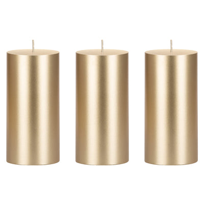 Mega Candles 3 pcs Unscented Gold Round Pillar Candle, Hand Poured Premium Wax Candles 3 Inch x 6 Inch, Home Décor, Wedding Receptions, Baby Showers, Birthdays, Celebrations, Party Favors & More