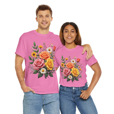 Wildflowers and Pink & Yellow Roses, Graphic T-Shirts for Women, Floral Shirt, Womens Short Sleeve, Ladies Graphic Tees #5144TTS