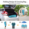 COSTWAY Double Portable Picnic, Folding w/Detachable Umbrella, Cooler Bag, Cup Holders, Patio Beach Chairs for Outdoors Camping Furniture, Turquoise