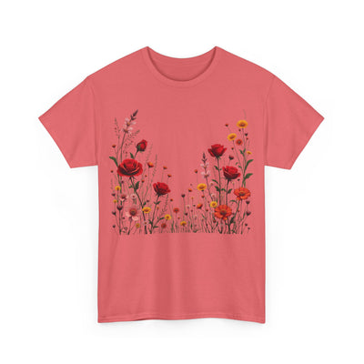 Wildflowers and Red Roses, Graphic T-Shirts for Women, Floral Shirt, Womens Short Sleeve, Ladies Graphic Tees #5033TTS