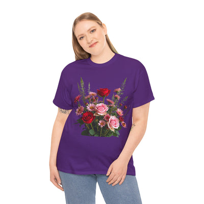 Wildflowers and Red & Pink Roses, Graphic T-Shirts for Women, Floral Shirt, Womens Short Sleeve, Ladies Graphic Tees #5132TTS