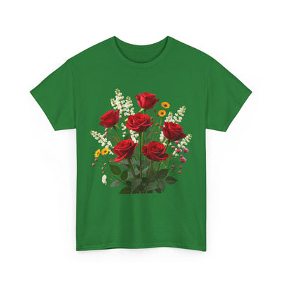 Wildflowers and Red Roses, Graphic T-Shirts for Women, Floral Shirt, Womens Short Sleeve, Ladies Graphic Tees #5128TTS