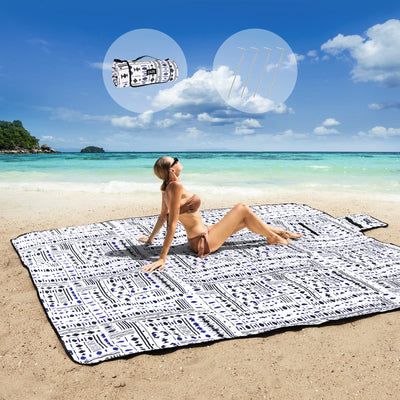 ZAZE Picnic Blankets Beach Blanket with Stakes, Thick 3-Layer Waterproof Sandproof 80*80 Oversized Mat, Foldable Extra Large Big, Machine Washable Accessories for Outdoor Camping Park Gift(Black Blue)