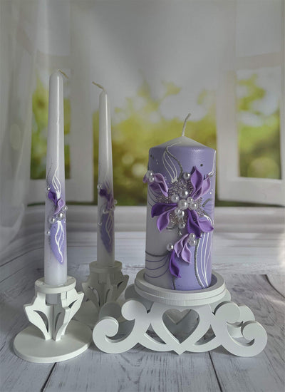 Magik Life Unity Candle Set for Wedding - Wedding Unity Set for Reception and Ceremony - Candle Sets - 6 Inch Pillar and 2 * 10 Inch Tapers-Royal Violet