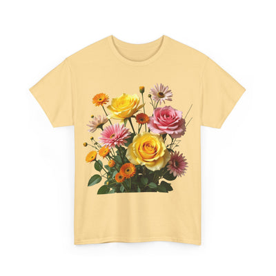 Wildflowers and Pink & Yellow Roses, Graphic T-Shirts for Women, Floral Shirt, Womens Short Sleeve, Ladies Graphic Tees #5148TTS