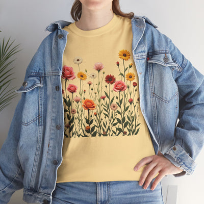 Wildflowers and Pink Roses, Graphic T-Shirts for Women, Floral Shirt, Womens Short Sleeve, Ladies Graphic Tees #5023TTS