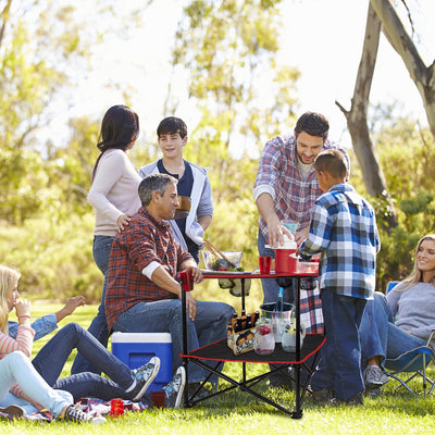 Grovind Portable Camping Table, Outdoor Beach Tables for Sand Foldable Picnic Table with 4 Cup Holders & Carry Bag, Lightweight Waterproof Canvas Tables for Outside, Fishing, Hiking, Tailgating