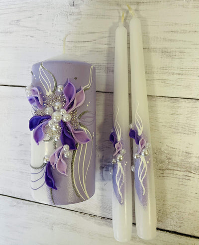 Magik Life Unity Candle Set for Wedding - Wedding Unity Set for Reception and Ceremony - Candle Sets - 6 Inch Pillar and 2 * 10 Inch Tapers-Royal Violet