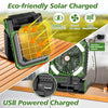 10000mAh Solar Powered Camping Fan with LED Lantern, 4 Speeds Powerful Wind Rechargeable Battery Operated Portable Fan, Cordless Desk Cooling Fan with 3 Timer & PowerBank for Travel Tent Worksite