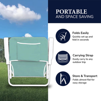 Caribbean Joe Folding Beach Chair, 1 Position Lightweight and Portable Foldable Outdoor Camping Chair with Carry Strap, Mint