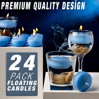 SECEL Pack of 24 Floating Candles 2 Inch 4+Hours Paraffin Wax%100 Cotton Wick Dripless & Smokeless Home Decor, Wedding Decorations, Valentine Decors, Birthday Dinners, Celebrations