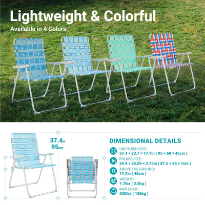 #WEJOY Anti-tip Over Folding Webbed Lawn Chair, Oversized 17-in High Beach Chair for Adults Heavy Duty,Aluminum High Seat Camping Chair for Elder Outdoor Garden Park Backyard(Grey/Blue)