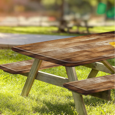 YEYE JUICE Wood Grain Sunflower Picnic Table Cover with Bench Covers Camping Essentials Waterproof Windproof Camping Tablecloth, Fitted Rectangle Tables and Seats, 6FT, 72in