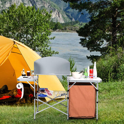 Giantex Folding Grill Table with 26'' Tabletop and Detachable Windscreen, Aluminum Portable Camp Cook Station Carry Bag Quick Set-up, BBQ Camping Picnic Backyard Outdoor Camping Kitchen Table (Brown)