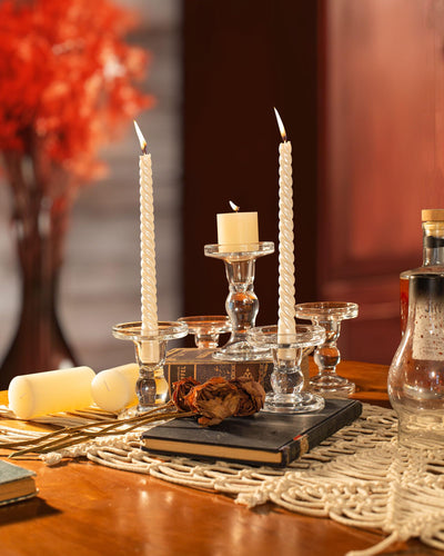 YOUTUOY Crystal Glass Candle Holder Set of 3 for Pillar Candles, Taper Candles, and Tea Lights, Pillar Candle Holder Set for Wedding, Party, Holiday Decoration