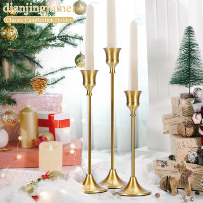 Dianjingjumei Candle Holder Gold Candlestick Holder - Taper Candle Holders Brass Candlestick Holders Set of 6 Fireplace Decor Candelabra Table Décor Pillar Candle Holder for Wedding