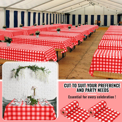 Preboun 2 Roll Red Checkered Tablecloth 40 Inch x 300 Feet Disposable Plastic Table Cover Waterproof Red and White Gingham Table Cloth for Picnic Outdoor Party Decoration(Red White Checkered)