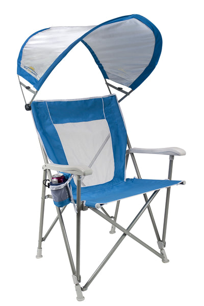 GCI OUTDOOR SunShade Captain's Chair | Collapsible Folding Canopy Shade Chair with Durable Armrests, Drink Holder & Portable Carry Bag, Perfect for Beach Trips & Picnics — Saybrook Blue