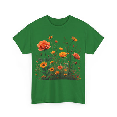 Wildflowers and Orange Roses, Graphic T-Shirts for Women, Floral Shirt, Womens Short Sleeve, Ladies Graphic Tees #5046TTS