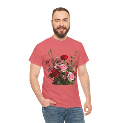 Wildflowers and Red & Pink Roses, Graphic T-Shirts for Women, Floral Shirt, Womens Short Sleeve, Ladies Graphic Tees #5132TTS