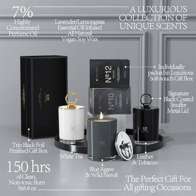 ESNA HOME Luxury Black Trio Set Gifts for Women Who Has Everything | 150h Total Burn Time | 3 Full-Size Aromatherapy All-Natural Soy Scented Candles Presents | Packed to Perfection Engagement Gift