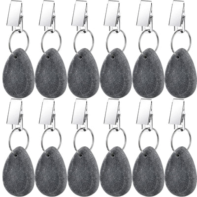 12 Pieces Tablecloth Weights Tablecloth Pendant Teardrop Shape Table Cover Weights Stone Table Weights Hangers with Metal Clip for Tablecloth Decoration Family Dinner Outdoor Picnic (Dark Gray)