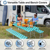 OutdoorLines Vinyl Fitted Picnic Table Cover with Bench Covers - Waterproof Camping Tablecloth for Picnic Table, Elastic Picnic Table Covers for Outdoor, Camping (Moroccon Teal 96x30 Inch, 3 Pcs)