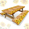 3 Pcs Vinyl Picnic Table and Bench Fitted Tablecloth Cover Set 6 Ft 30 x 72 Inch Flannel Backing Rectangular Elastic Edged Picnic Table Cover for Summer Outdoor Patio Travel (Retro Sunflower)