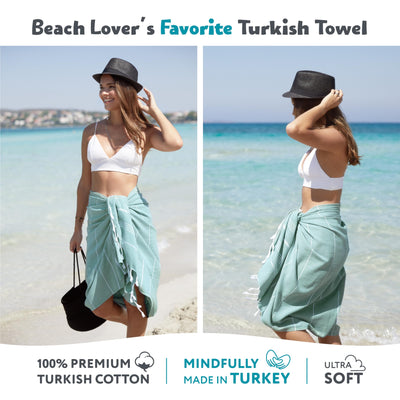 WETCAT Turkish Beach Towel Oversized 38x71 100% Cotton Sand Free Quick Dry Extra Large Light Travel Towel for Adults Beach Accessories Gifts - Teal