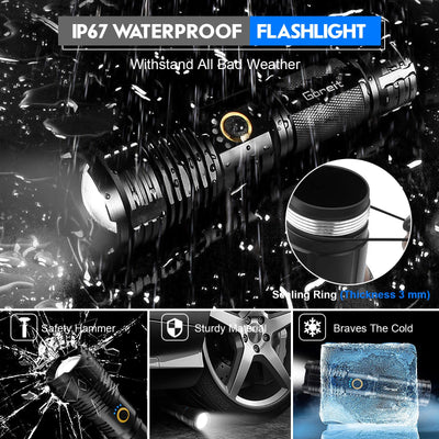 Flashlights LED High Lumens Rechargeable, Goreit 950000 Lumens XHP70.2 Super Bright Flashlight, Flash Light Battery Powered, Powerful Handheld Flashlight with holster for Emergency Camping Hiking Gift