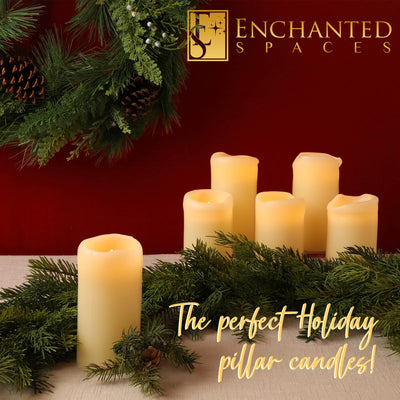 Set of 6 Ivory Real Melted Wax 3x6 Flameless LED Pillar Candles with Timer Remote and Batteries