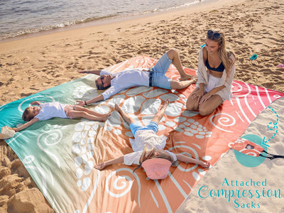 WEKAPO Beach Blanket Waterproof Sandproof Oversized - 11 Ft X 9 Ft Large Sand Free Beach Mat with Stakes, Essentials for Outdoor Beach, Picnic, Travel (Sea Turtle, 11 X 9 FT (1~10 Person))