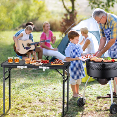 Anbte Folding Camping Table with Storage Net, 3ft Camping Table Aluminum Folding Table with 3 Adjustable Height Max 27.5 Inch Picnic Table Portable Table for Outdoor Backyard BBQ (Black)
