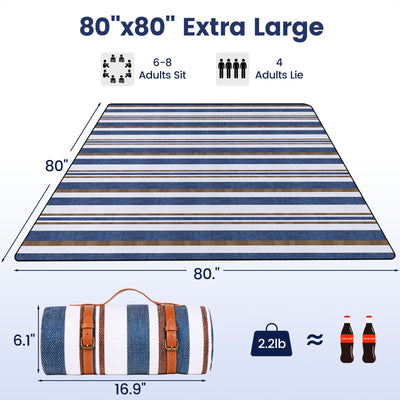 sapsisel 80”x 80” Picnic Blanket Extra Large, Waterproof and Foldable Beach Blanket, 3-Layer Outdoor Blanket for 6 to 8 Adults, for Camping, Park, Beach, Grass, Indoors…
