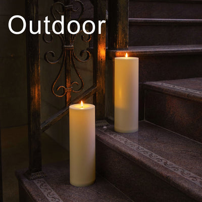 Large Flameless LED Candles Outdoor: 12" x 4" Battery Operated Pillar Candles Flickering with Timer Waterproof Fake Electric Candles with Remote for Patio Porch Lanterns (Ivory Set of 2)