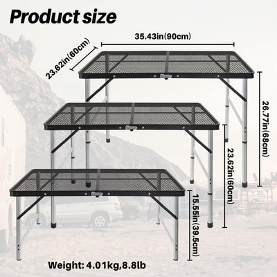 jkwokback 3ft x 2ft Grill Table Portable Camping Table, Waterproof Black Folding Table with Adjustable Height Camping Table,Folding Camp Table for BBQ,Camping, Outdoor Sports, Beaches and Picnics