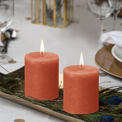 BOLSIUS 4 Pack Orange Rustic Pillar Candles - 2.75 X 3.25 Inches - Premium European Quality - Includes Natural Plant-Based Wax - Unscented Dripless Smokeless 35 Hour Party and Wedding Candles