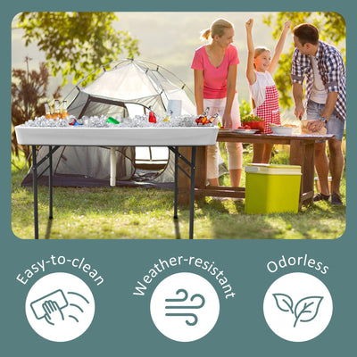 CAMP SOLUTIONS 4 Foot Folding Ice Table with Drain,Foldable Outdoor Cooler Table,Foldable Cooler Table Outdoor for Party,BBQ,Camping,Wedding
