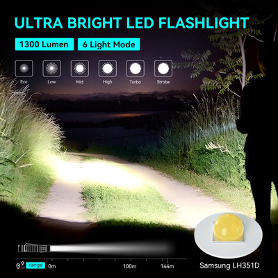 Wurkkos FC11 Led Flashlight Rechargeable USB C Pocket Flashlight, Max 1300 Lumen Ultra Bright Flashlight, Magnetic Flashlight IP68 Waterproof Flashlight for Camping Hiking Repairing (519A-5000K)