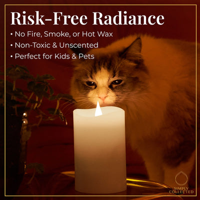 Simply Collected Flickering Flameless Candles Battery Operated with Timer, 800+ Hours Realistic 3D Moving Flame, Battery Candles, Electric LED Candle, Real Wax Pillar, Unscented | White - 3x6 Inches