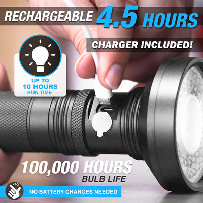 Bell+Howell Taclight Max Deluxe 1000 Lumens, 7,000K Cree LED - 10 Hours Power Handheld Flashlight, 5 Modes, Rechargeable, Water/Shatter Resistant Tactical and Camping Flash Light