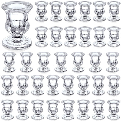 Foaincore 36 Pcs Taper Candle Holders Bulk 2.5 Inch Candlestick Holder Candle Holder Small Candlestick Holder Thicker Glass Candle Sticks Set for Wedding Christmas Party Table Centerpiece(Clear)