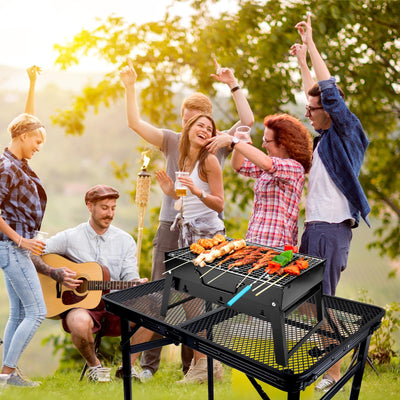 BRIAN & DANY Folding Grill Table Camping Table, Metal Portable Picnic Table, Lightweight Height Adjustable Foldable Table for Outdoor, Black, 23.6"x15.7"x10.6/22.1"